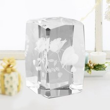  Cristal 3D Rose Fleur Gravé Verre Je T'aime Base Figurine Ornement Cadeau pour