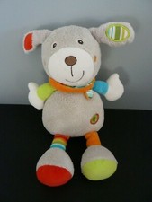 *. DOUDOU PELUCHE BABYSUN CHIEN GRIS FOULARD ORANGE VERT ROUGE BOUTON ETAT NEUF*