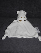 ?Doudou Plat Hippopotame PRANAROM Blanc Dos Imprimé Fleurs TTBE