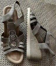 REMONTE SOFT SANDALES P38 TALON COMPENSE ROSACES STRASS   FACON CUIR GRIS METAL