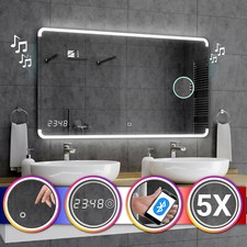Miroir Salle De Bain Lumineux LED Atlanta INTERRUPTEUR HORLOGE BLUETOOTH F03