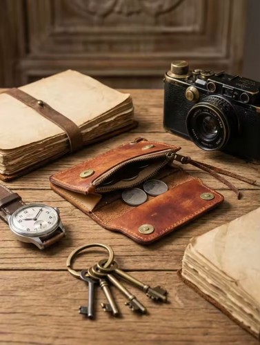 Vintage genuine leather coin - genuine,