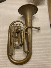 Ancien Instrument De Musique Saxhorn 3 pistons Mahillon Armée Fanfare Cuivre