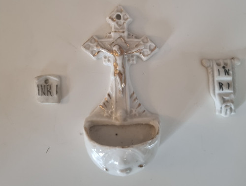 Bénitier ancien porcelaine - ancien, en