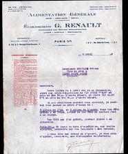 PARIS (V°) ALIMENTATION / EPICERIE "G. RENAULT" Lettre en 1925