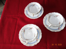 3 TASSES  ANCIENNES PORCELAINE DE PARIS EMPIRE 19è FLEURS ET RAYURES BLEUES