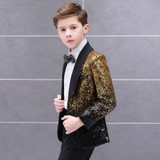 Garçons Enfants Deux Ton Paillettes Sequin Costume Veste Blazer Danse Show Scène