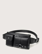 Sac Banane Noir 100% Similicuir Femme Homme Ceinture Réglable Neuf Sacoche Mode