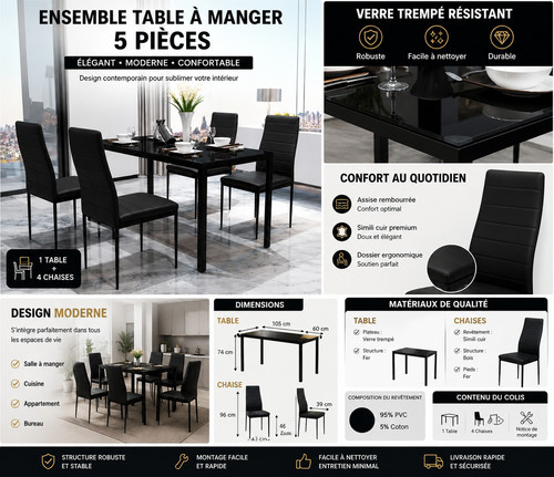 Ensemble table manger - à, noir