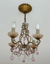 PETIT LUSTRE OPALINE ROSE  ET VERRE