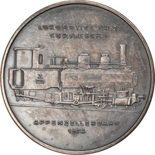 Suisse, médaille, 125 ans des chemins de fer suisses, locomotive Urnaesch