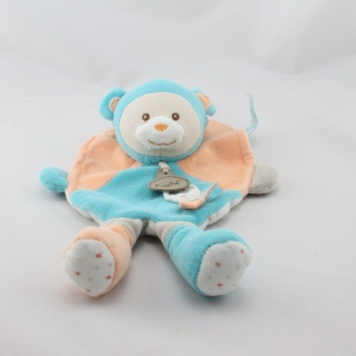 Doudou plat ours bleu orange