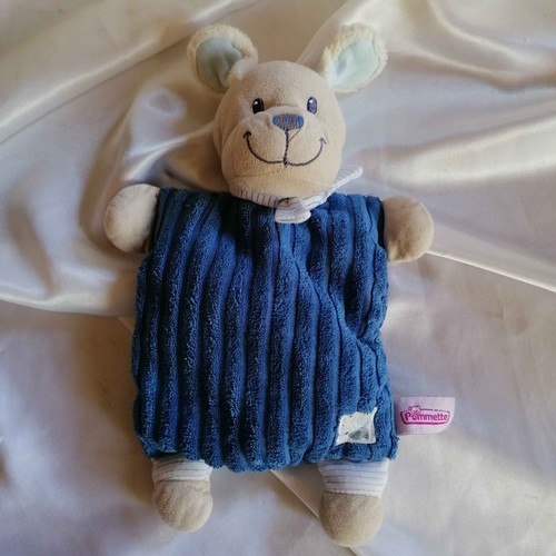 Doudou chien côtelé bleu