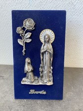 Ancien Cadre Religieux Vierge Lourdes Eau Dans Rose Velours Priere Esoterisme 