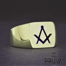 Y11 BAGUE CHEVALIÈRE EN ARGENT MASSIF 925K PERSONNALISÉE PLAQUÉ OR MAÇONNIQUE...