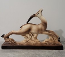 Antilope En Céramique Craquelée Art Déco Vintage Longueur 50cm