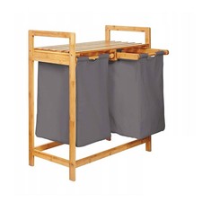 Panier à linge en bambou avec deux sacs à linge étagère de salle de bain...