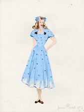 "PROJET DE ROBE HAUTE-COUTURE" Maquette gouache originale Germaine POCARD 1940