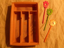 Range-couverts 4 compartiments vintage ancien en plastique marron clair