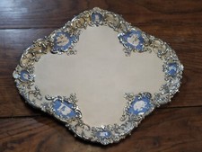 Rare et Grand Plateau en Porcelaine de  Wedgwood  Argenté Anglais Ancien 19eme.