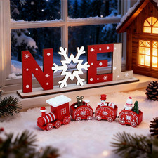 Train de Noël en Bois avec Lettre "Noël" - Décoration Table & Cadeau Noël, 5 Piè