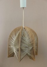 Suspension vintage BOIS & fils RAPHIA shabby chic déco luminaire ancien salon #2