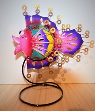  photophore poisson lune en acier peint à la main sur socle