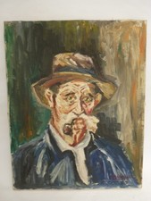 Tableau Peinture sur Toile Vieille Homme Pipe (11564)