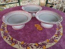 3 Compotiers Creil et Montereau LM et Cie Modèle Flora Rocaille Décor Rose Rouge