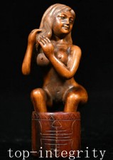 3.9'' Old China Boxwood Wood Hand-carved People Person Beautiful woman Statue