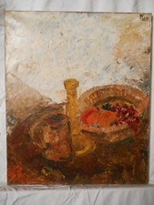 ECOLE DU XXe SIECLE Nature morte Huile sur toile. Signée.  Bon état.