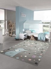 Tapis enfant éléphant tapis enfant à pois gris bleu