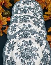 4 belles assiettes plates Enoch Wedgwood bleu vert