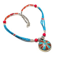 Collier corail turquoise fait