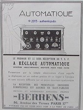 PUBLICITE BERRENS ABELE RECEPTEUR TSF POSTE RADIO DE 1926 FRENCH AD PUB ART DECO