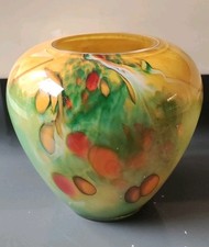 Vase Ovoïde Signé La Rochère France. Décor Inclusions Mouchetées Verre D art