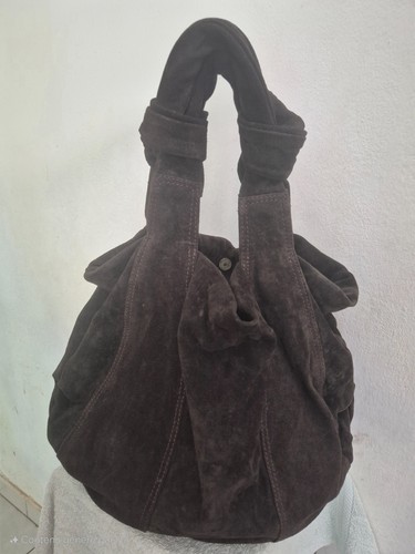 Grand sac besace daim maron