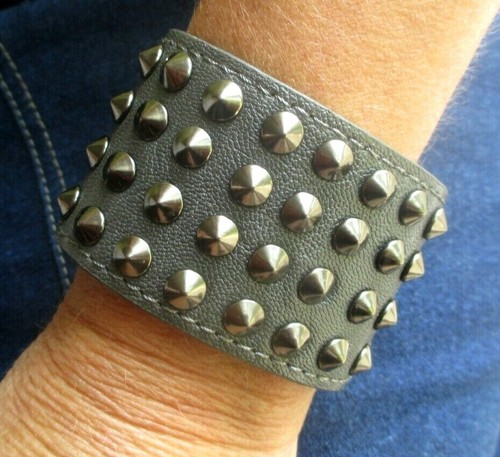 Bracelet large cuir gris - bracelet,