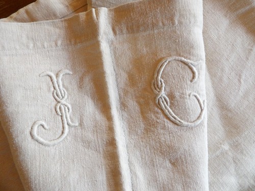Ancien drap chanvre lin brodé - ancien, chanvre,lin,brodé