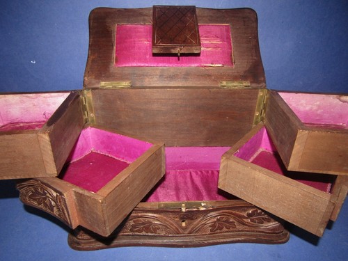 Ancien boite bijoux bois - bijoux, en
