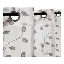 Voilage à œillets, blanc et broderie grise argentée 140x240cm - prêt à