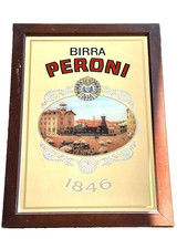 Miroir Publicitaire Bière Peroni 1846 Vintage Années '70 Cadre En Bois 60×40cm