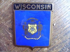 Vintage WISCONSIN Enameled Car grill Badge