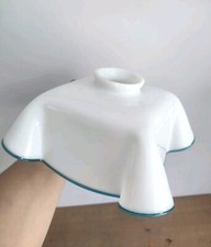 Ancien Abat-Jour Suspension en Verre Opaline Carré Blanc Liseré Bleu - Vintage