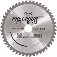 Lame scie circulaire machine stationnaire ° 216 mm x 3.2mm 48 dents alésage 30mm