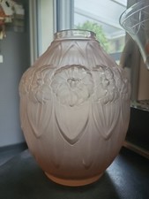 Vase Art Deco Ovoide Rose Signé Verçais France H 22CM