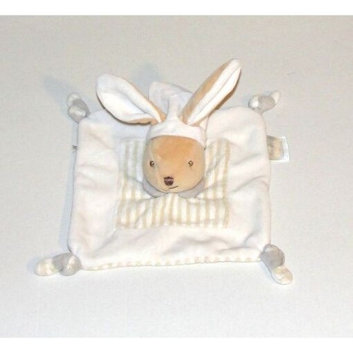 Doudou lapin plat carré - lapin, bleu