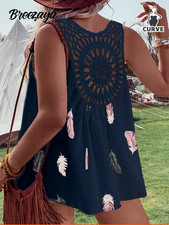 T-SHIRT FEMME sexy Haut débardeur NEUF XL été blouse dentelle bohème plume bleu