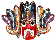 Masque mural Bois sculpté polychrome Sri Lanka " Cobra "