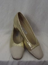 Ballerines "Paco Herrero" en cuir beige et or surpiqué Semelle cuir (37)